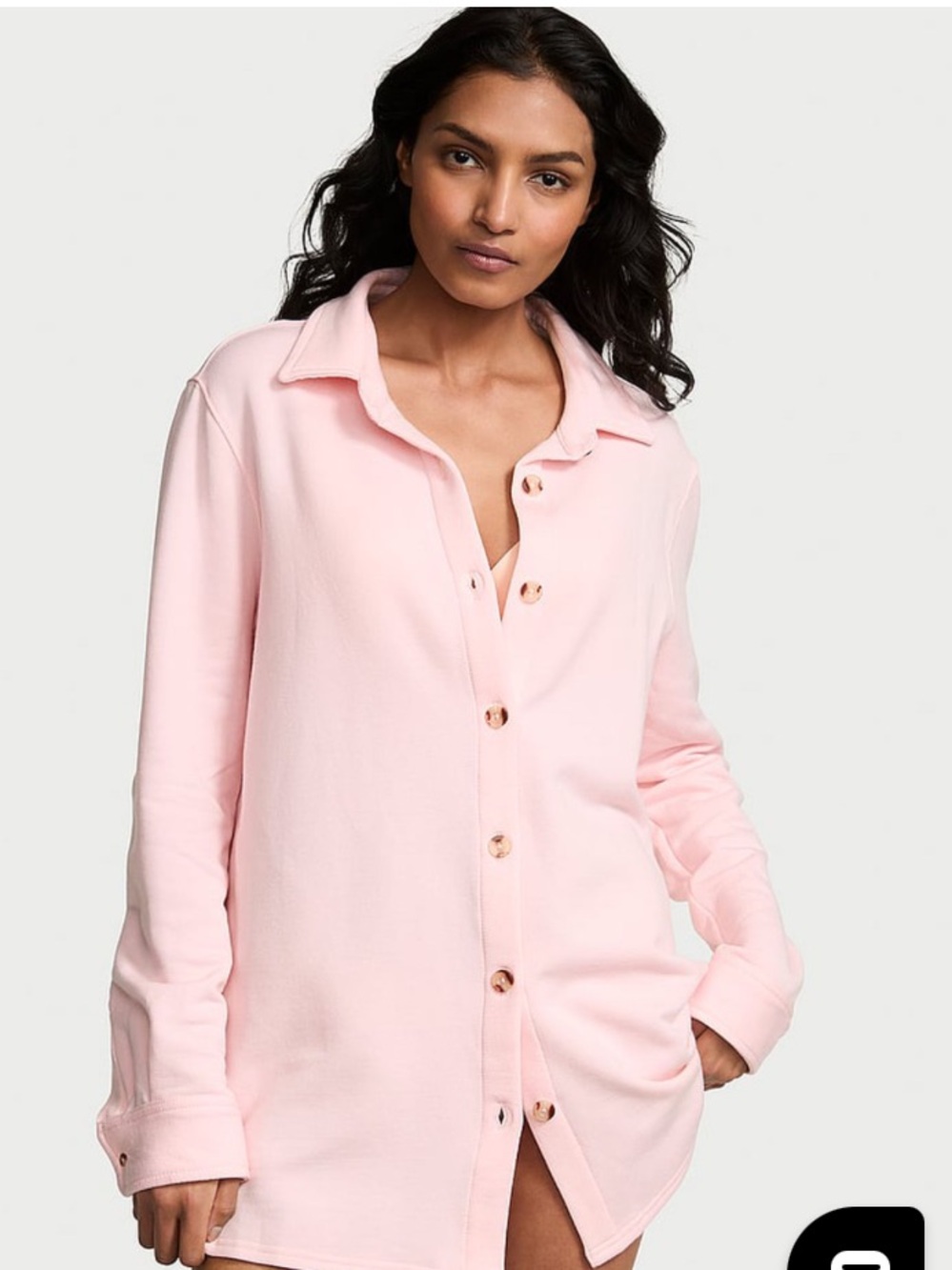 Victoria Secret Angel 💕Pink Modal Fleece Button Down Oversized Top Large NWT - Picture 3 of 12